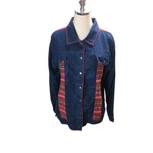 Back In The Saddle Top Women's Size Large Blue Multicolor Denim Cotton